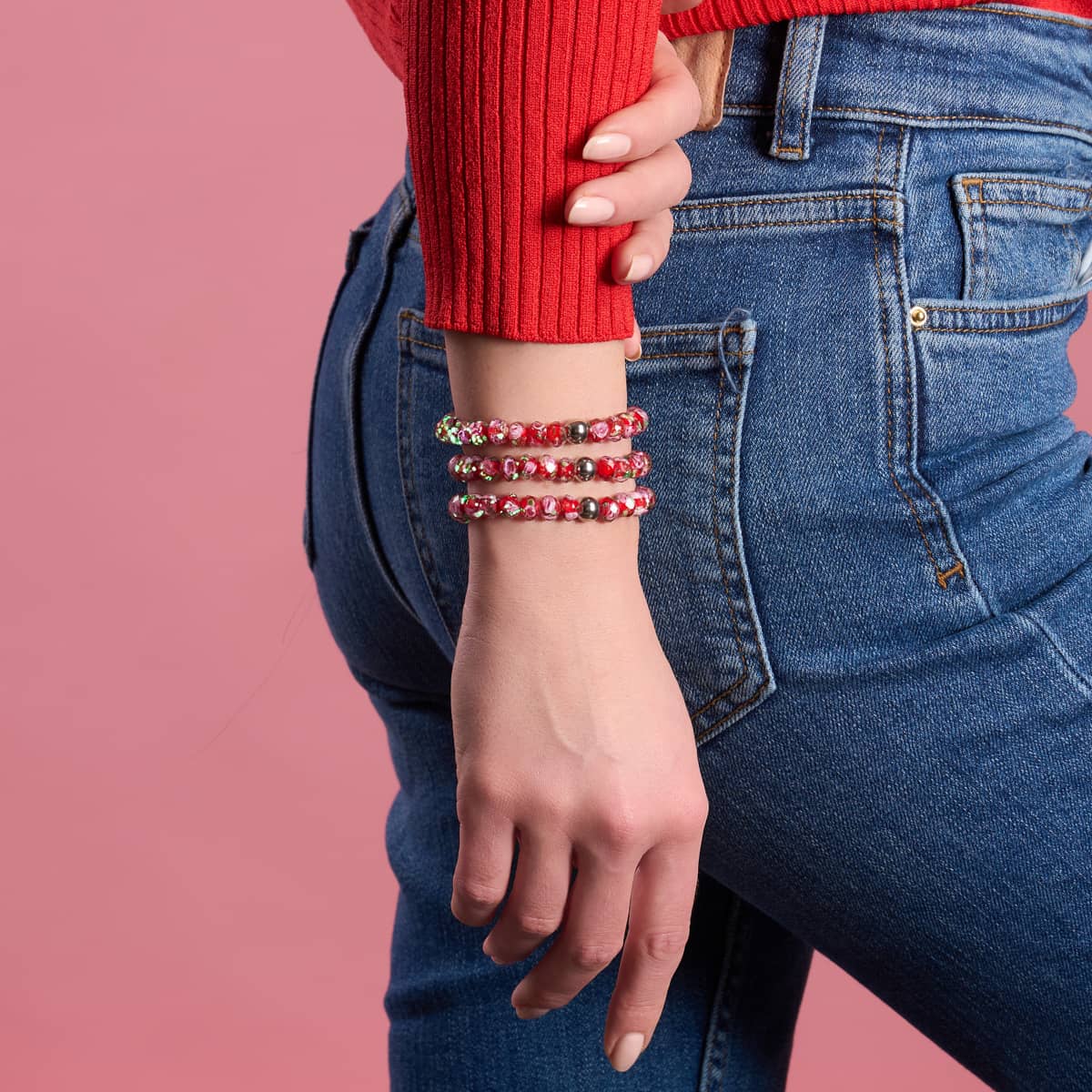 Rote Rosen | Firefly Glas Diamanten Armband